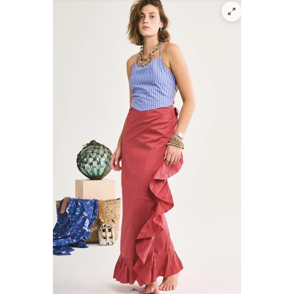 Coniglio Maxi Ruffle Wrap Skirt - Rose Red
